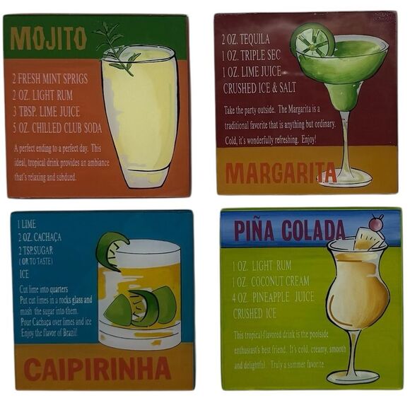 Pier 1 Imports Hand Painted Glass Top Wooden Coasters Set of Four in Box - Picture 16 of 16